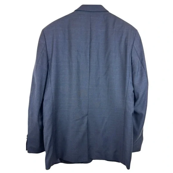 Lauren Ralph Lauren 100% Wool‎ Blazer Mens 46R Windowpane Blue Two Button Jacket